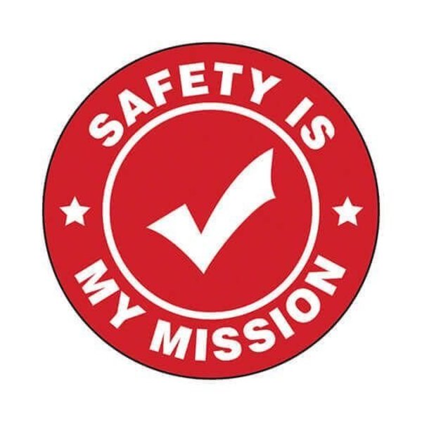 Accuform Hard Hat Sticker, 214 in Length, 214 in Width, SAFETY IS MY MISSION Legend, Adhesive Vinyl LHTL110